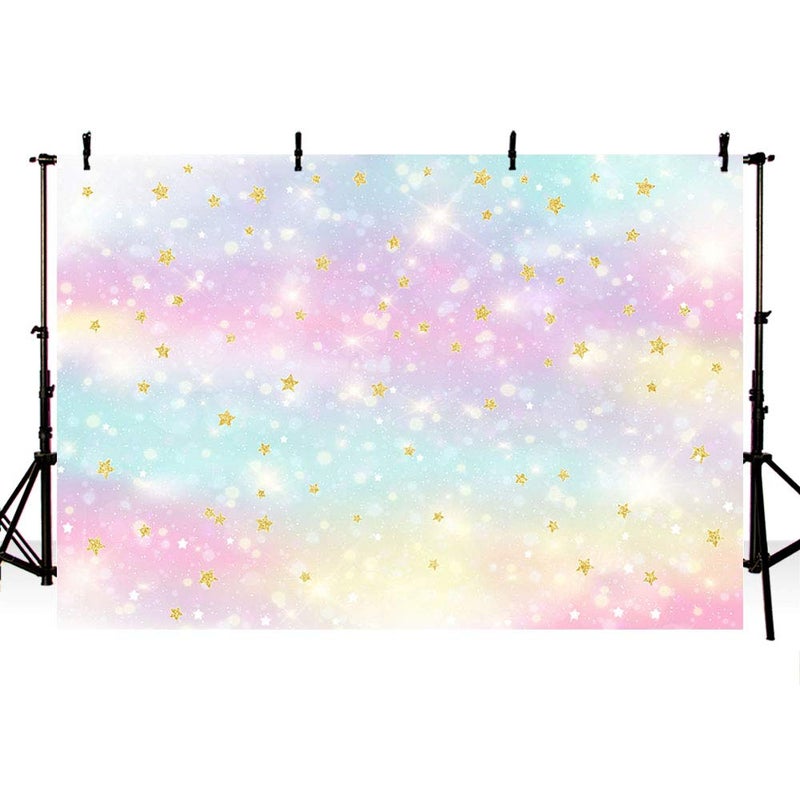 MEHOFOND Glitter Rainbow Backdrop Unicorn Birthday Party Baby Shower Decoration Glitter Gold Star Photography Background Banner Cake Table Studio Photo Smash Props 7x5ft - Image 3